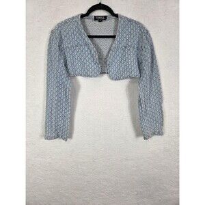 Thrill Jeans Crop Denim Jacket Womens‎ M Blue Distressed Y2K Grunge Streetwear